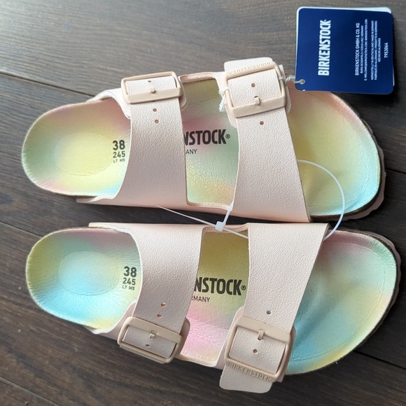 Birkenstock ARIZONA VEGAN Slide Sandals In OMBRE LIGHT ROSE - Picture 2 of 11